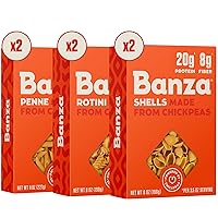 Banza Chickpea Pasta, Variety Pack (2 Penne Pasta/2 Rotini Pasta/2 Pasta Shells) - Gluten Free Healthy Pasta Noodles, High Protein Pasta, Lower Carb and Non-GMO Pasta Noodle - 8 oz (Pack of 6)