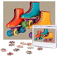 Retro Colorful Roller Skates Puzzles 500 Pieces Personalized Jigsaw Puzzles for Adults Personalized Picture with Storage Bag Puzzle Wooden Photos Puzzle for Family Home Decor (20.4