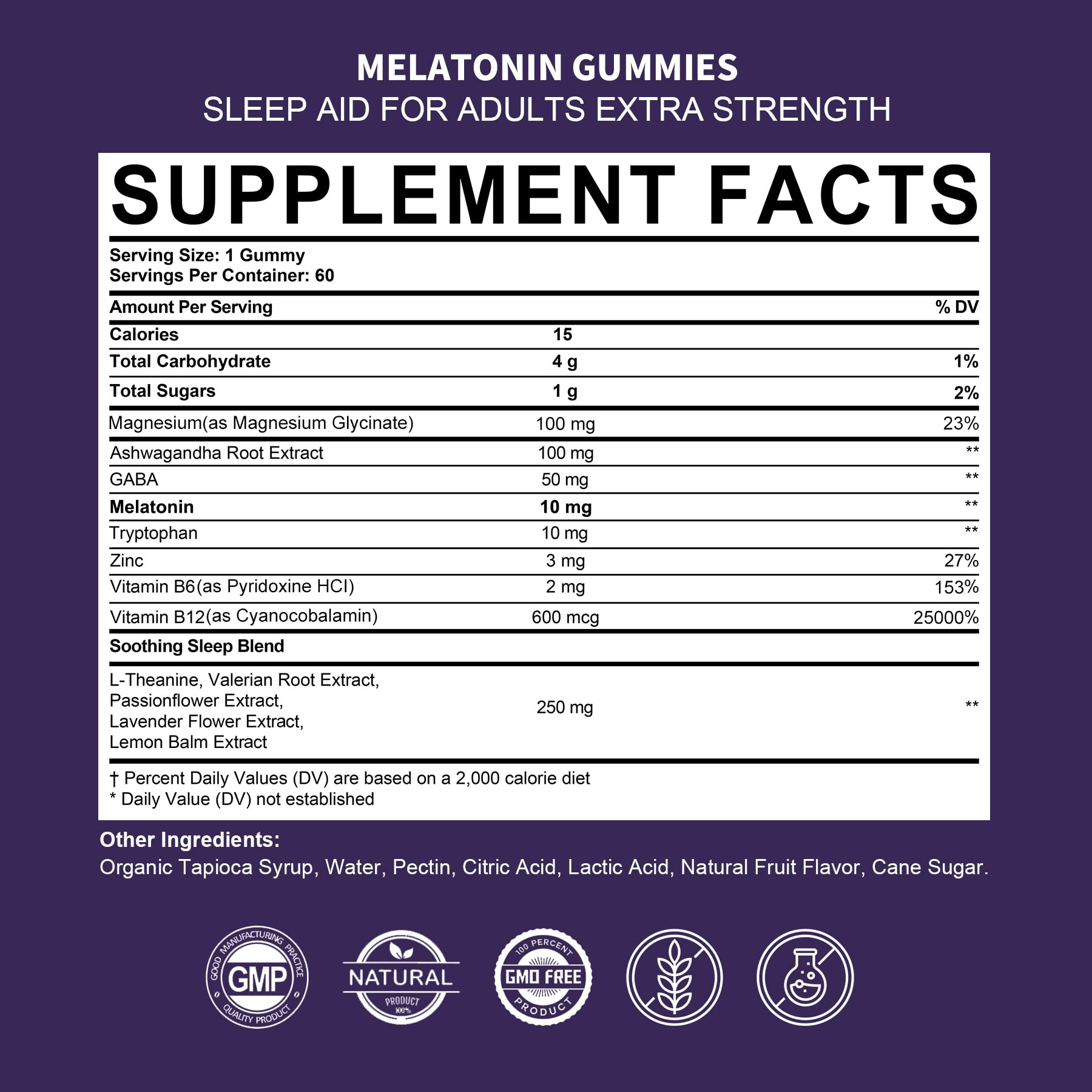 Melatonin Gummies 10mg 20mg for Adults, Extra Strength with L-theanine, Tryptophan, B6, B12, Ashwagandha, Magnesium, GABA & Lemon Balm Extract, Supports Health Circadian Rhythm & Nervous System