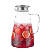 2 Liter 68 Ounces Glass Pitcher With Lid, Hot&Cold Water Pitcher With Handle, for Homemade Beverage, Juice, Iced Tea and Milk Clear