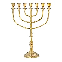 Bundle: SM6529 Salomon's Menorah 7 Branch Menorah + Candles – Handmade Candle Holder, Jewish Candelabra Made with Solid Brass - Authentic Israel Design, Holy Land Gifts, Religious Artifacts