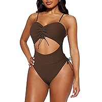 Pink Queen Women Cutout One Piece Swimsuit Ruched High Cut Cheeky Ribbed Bathing Suit Monokini