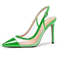 WAYDERNS Women's Patchwork Clear Pointed Toe Slingback Transparent Patent Leather Stiletto High Heel Pumps Shoes 4 Inch