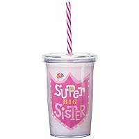 C.R. Gibson Super Big Sister Pink Insulated Small Acrylic Tumbler for Girls, 10 fl. Oz., Pink