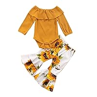 VISGOGO Baby Toddler Newborn Girl Outfits Fall Winter 3 6 9 12 18 Months Floral Print Bell Bottoms Pants for Girls