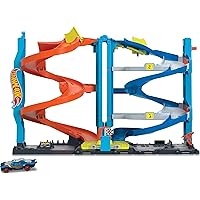 Hot Wheels Toy Car Track Set City Transforming Race Tower, Single to Dual-Mode Racing, with 1:64 Scale Car