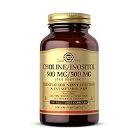 Choline/Inositol 500 mg/500 mg, 100 Vegetable Capsules - Energy Metabolism, Liver Health, Essential for Brain & Nerve Function - Non-GMO, Vegan, Gluten Free, Dairy Free, Kosher - 50 Servings