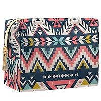 Tribal Boho Makeup Bag Travel Cosmetic Organizer Retro Colors Waterproof Portable Toiletry Bag Zipper Pouch Bags PU Leather Makeup Pouch for Women Girl