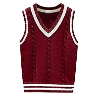 Kids Boys Knitted Sweater Vest V Neck School Uniform Pullover Knitwear Spring Autumn Outfit