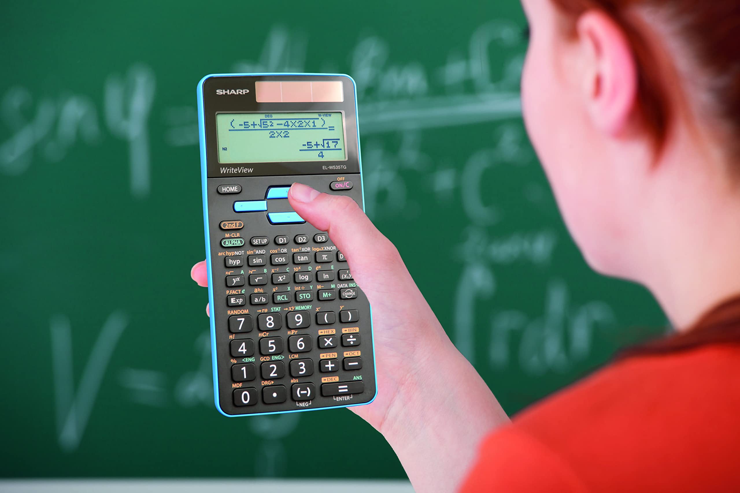 Sharp Calculators EL-W535TGBBL 16-Digit Scientific Calculator with WriteView, 4 Line Display, Battery and Solar Hybrid Powered LCD Display, Black & Blue, Black, Blue, 6.4