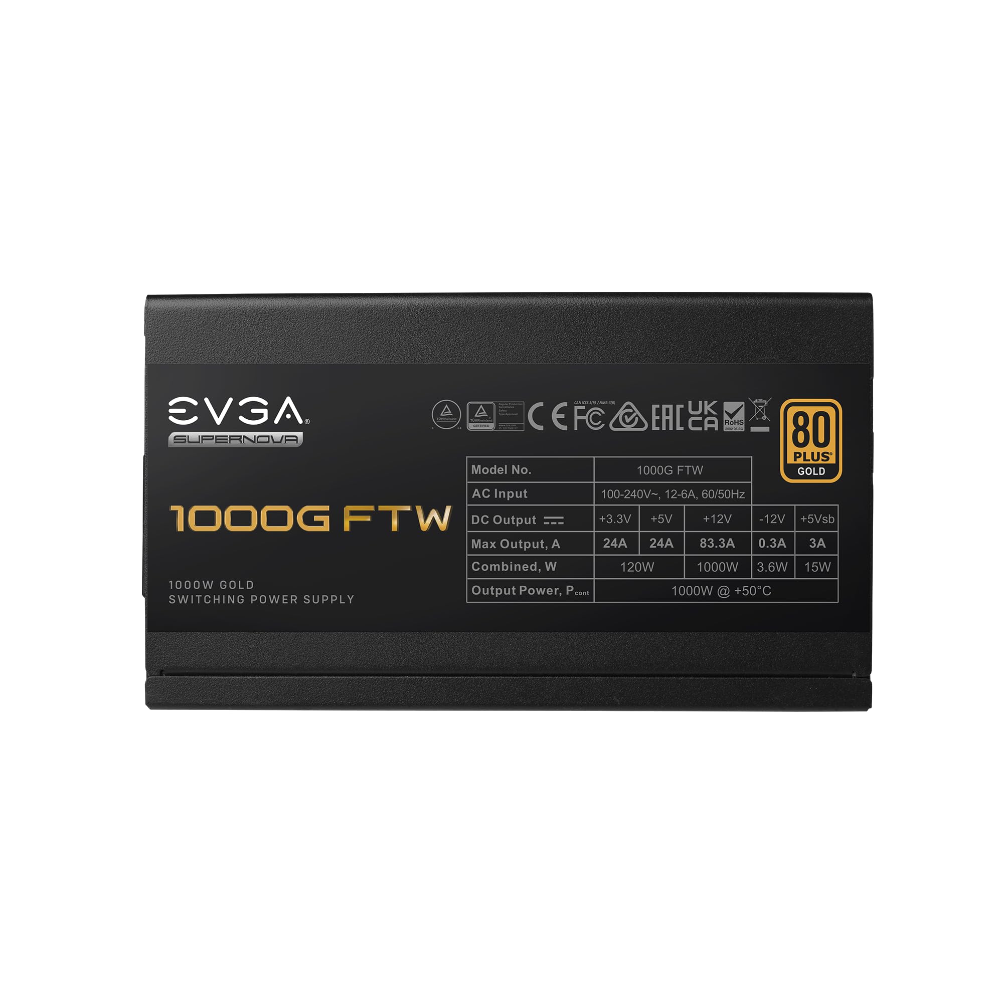EVGA Supernova 1000G FTW, 80 Plus Gold 1000W, Fully Modular, 3 Year Warranty, Includes Power ON Self Tester, Compact 150mm Size, Power Supply 535-5G-1000-K1