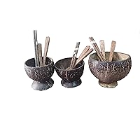 Eco friendly Coconut sell Bowl set with Fork, Spoon, and Chopstick {Set of 3 }for Serving a Smoothie, Acai Bowl, or Salad - Eco Friendly & Handmade and Perfect for smoothie bowls