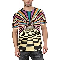 Men's Abstract Checkered Short Sleeve T-Shirts, Graphic Tee