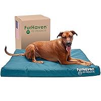 Furhaven Water-Resistant Orthopedic Dog Bed for Large Dogs w/ Removable Washable Cover, For Dogs Up to 95 lbs - Indoor/Outdoor Logo Print Oxford Polycanvas Mattress - Deep Lagoon, Jumbo/XL