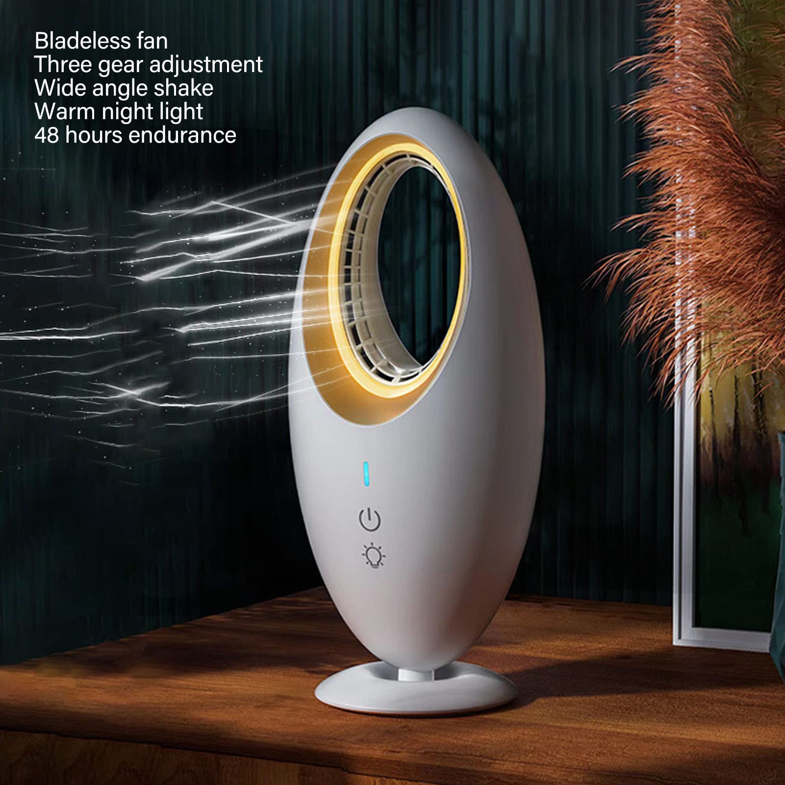 Desk Bladeless Fan - Small Table Fan with Touch Control & LED Light - Small Quiet Cooling Fan - USB Rechargeable Oscillating Fan - Personal Portable Fan for Office Home Bedroom