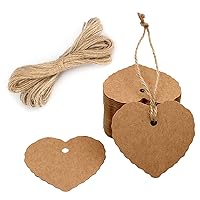 G2PLUS Kraft Paper Gift Tags,100PCS Small Brown Tags with Twine,Craft Show Price Tags,Blank Heart Shaped Name Tags Hang Labels for Gift Wrapping,Valentine,Wedding Party Favor