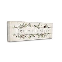 Stupell Industries Merry Christmas Sentiments Winter Holly Florals, Designed by Stephanie Workman Marrott Canvas Wall Art, 10 x 24, Beige