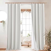 NICETOWN 100% Absolutely Blackout Linen Curtains with Thermal Insulated White Liner, Ivory, W52, 2 Pieces, Back Tab Noise Reducing Textured Linen Look Windows Curtains 95