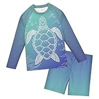 Turtle Sea Boys Rash Guard Sets Two Piece Swimsuit Set Swim Rash Guard Swim Trunks Set,3T