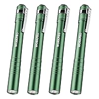 WORKPRO LED Pen Light, Aluminum Pen Flashlights, Pocket Flashlight with Clip for Inspection, Emergency, Everyday, 8AAA Batteries Include, Green(4-Pack)