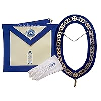 Masonic Junior Warden Uniform Set, Blue Lodge Apron Jewel, Silver Collar and Cotton Gloves