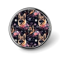 German Shepherd and Flowers Round Lapel Pin Tie Tack Cute Brooch Pin Badge for Men Women Hat Clothing Accessories