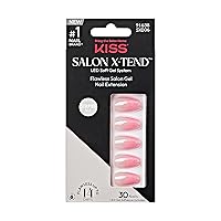 KISS Salon X-tend, Press-On Nails, Glue included, Detox', Medium Pink, Medium Size, Coffin Shape, Includes 30 Nails, 5Ml Led Soft Gel Adhesive, 1 Manicure Stick, 1 New Mini File, New Prep Pad