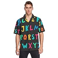 Cartoon Alphabet Letters Men's Hawaiian Shirts Short Sleeve Button Down Vacation Mens Beach Shirts