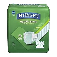 Medline FitRight OptiFit Extra+ Adult Diapers with leak stop guards, Disposable Incontinence Briefs with Taps, Moderate Absorbency, XX-Large, 60