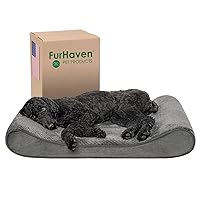 Furhaven Orthopedic Dog Bed for Large/Medium Dogs w/ Removable Washable Cover, For Dogs Up to 38 lbs - Minky Plush & Velvet Luxe Lounger Contour Mattress - Gray, Large