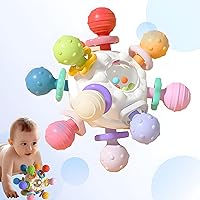 Baby Sensory Teething Toys - Teething Montessori Learning Developmental Toys for Baby - Newborn Teething Ball - Rattle Sensory Infant Chew Toys for 0 3 6 9 12 18 Months Baby Girls Boys Gift(White)