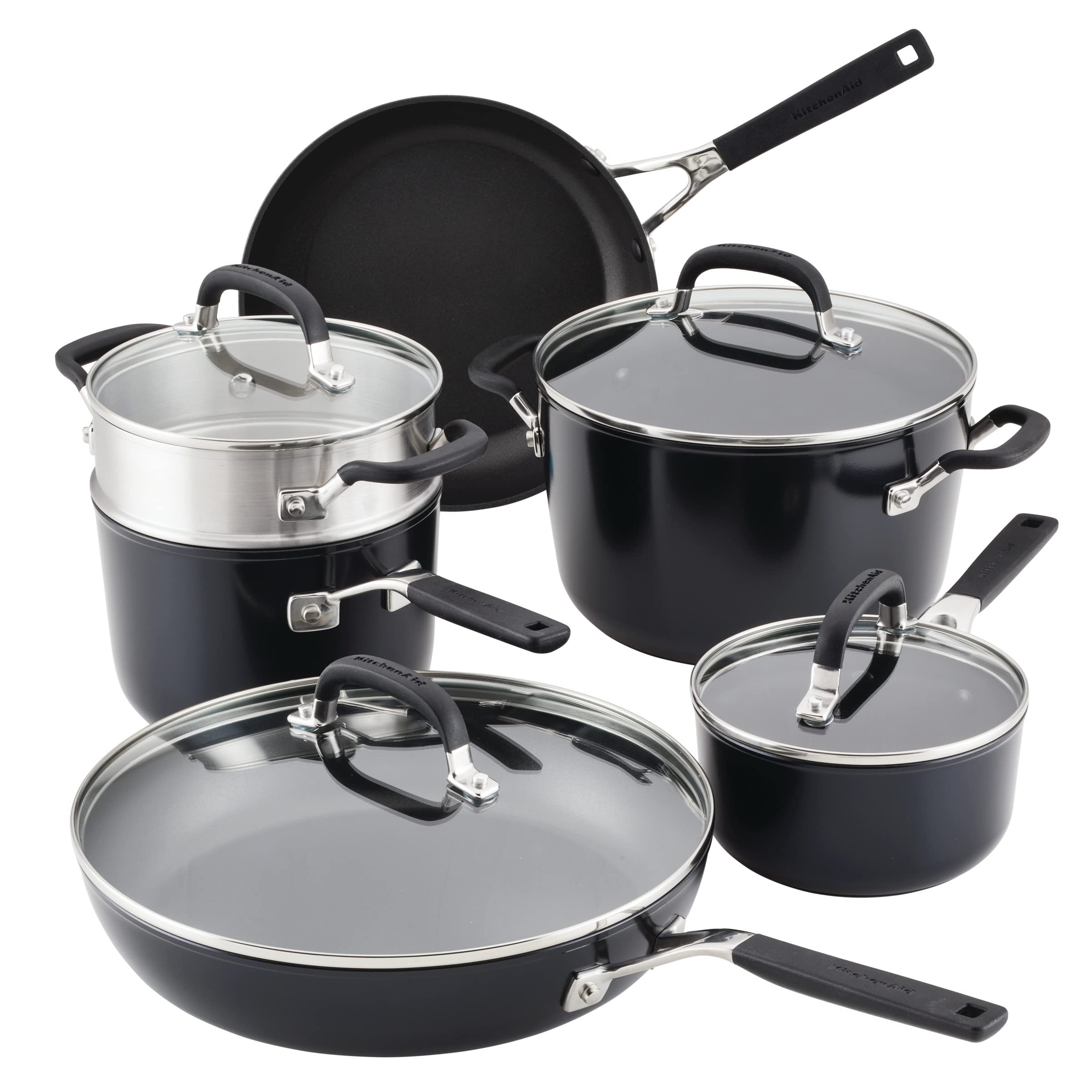 KitchenAid Hard Anodized Nonstick Cookware/Pots and Pans Set, 10 Piece, Matte Black
