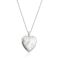 Sterling Silver Heart with Hand Engraved Butterfly Locket Necklace, 18
