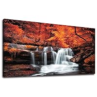yearainn Autumn Forest Canvas Wall Art Waterfall Picture Stream River Landscape Red Tree Modern Canvas Artwork Contemporary Nature Picture Living Room Bedroom Home Office Wall Decor 30