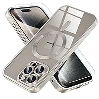 Magnetic for iPhone 15 Pro Max Case [Never Yellowing] [Military Grade Drop Protection] Full Camera Lens Protector Soft Clear Phone Case for Women Girls, Titanium Natural