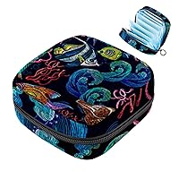 Sanitary Napkin Storage Bag, Vintage Retro Embroidery Ocean Period Bag for Teen Girls, Portable Menstrual Pad Zipper Bag, Feminine Panty Liners Tampon Organizer