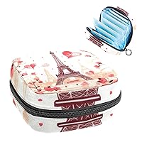 Eiffel Tower Love Heart Sanitary Napkin Storage Bag, Tampons Collect Holder Purse, First Period Kit for Girls Women, Pad Bag for Period for School