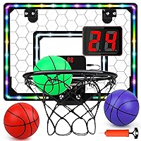 Basketball Hoop Indoor,Mini Hoop with LED Light/Scoreboard, Door Basketball Hoop Basketball Toys Gifts for 5 6 7 8 9 10 11 12 Year Old Boys Girls (Honeycomb Pattern)