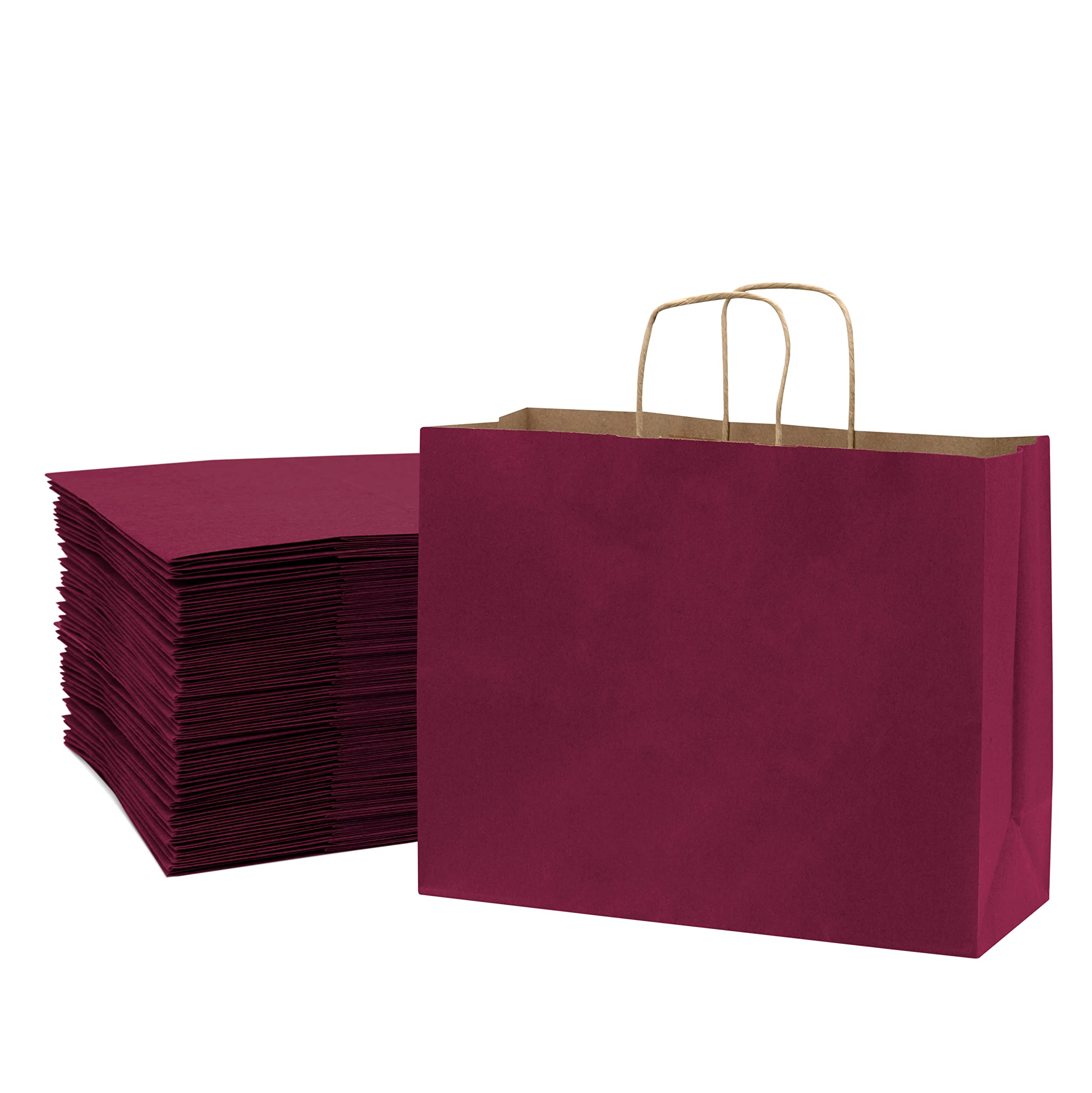 Pink Gift Bags with Handles - 16x6x12 Inch 100 Pack Large Fuchsia Kraft Paper Shopping Bags with Handles for Small Business, Retail & Boutique Use, Merchandise, Birthday & Holiday Gift Wrap, in Bulk