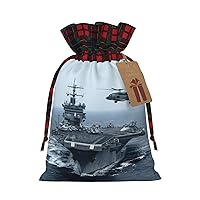 MQGMZ Christmas Holiday Xmas Birthday Party Gift Bags Drawstring Aircraft Carrier Print Christmas Wrapping Bags