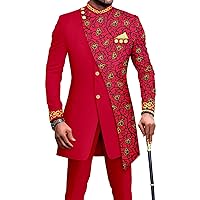 African Suits for Men Embroidery Print Blazer and Pants Set Business Suit Party Wedding Evening