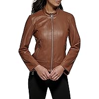 DKNY Women's Faux Leather Front-Zip Outerwear Jacket
