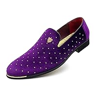 MHB Men's Luxury Velvet Loafers Pointed-Toe Slip-on Suede Dress Shoes for Men Rivet Smoking Slipper Fashion Lightweight