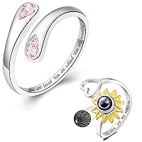 Sterling Silver Rings for Women - Birthstone Mother Dauthter Jewelry Gift Promise Adjustable Sunshine Flower Ring For Women Teen Girls