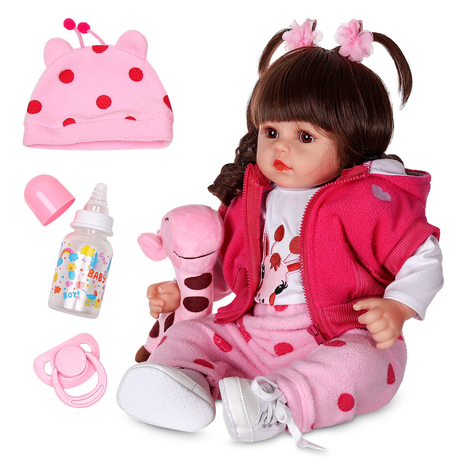 DOLLHOOD Reborn Baby Dolls - 18-Inch Realistic Baby Doll with Complete Baby Doll Accessories - Lifelike, Soft Newborn Girl Doll with 360° Movable Arms and Legs. Includes Birth Certificate