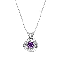 Amazon Collection Sterling Silver Genuine Amethyst and Created White Sapphire Love Knot Necklace, 18 Inch Box Chain