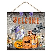 RIP Tombstone Halloween Farmhouse Hanging Sign Spooky Pumpkins Gnome Welcome Sign for Front Door Farmhouse Front Door Wreath Wedding Gifts 12x12in