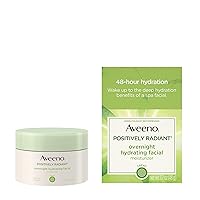 Positively Radiant Overnight Hydrating Facial Moisturizer with Soy Extract and Hyaluronic Acid, Oil-Free and Non-Comedogenic, 1.7 oz Aveeno Positively Radiant Overnight Hydrating Facial Moisturizer with Soy Extract and Hyaluronic Acid, Oil-Free and Non-Comedogenic, 1.7 oz