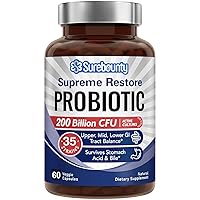 Probiotic for Men & Women, 200 Billion CFU 35 Strains, Prebiotics + Digestive Enzymes, Supreme Restore Probiotic Supplement, Upper, Mid, Lower GI Tract Balance, 60 Veggie Capsules, 1 Month