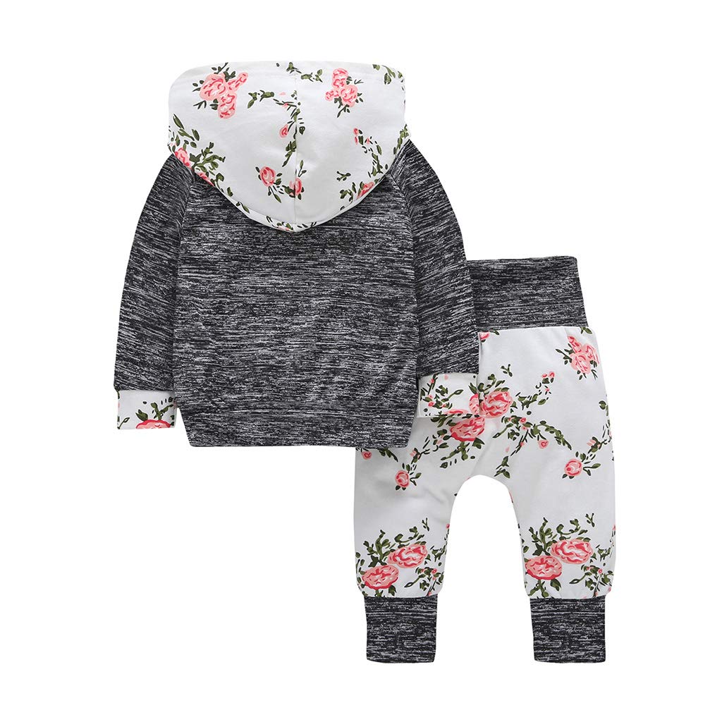 Newborn Baby Girl Fall Winter Clothes Long Sleeve Hoodie Sweatshirt Floral Pants with Headband 3Pcs Outfit Set